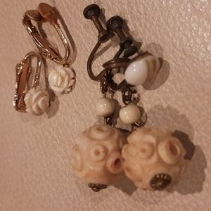 Vintage 1950s Chinese Bone Clip Earrings for repair